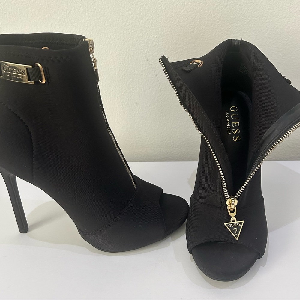 GUESS Women's Black Peep-Toe Ankle Boots
